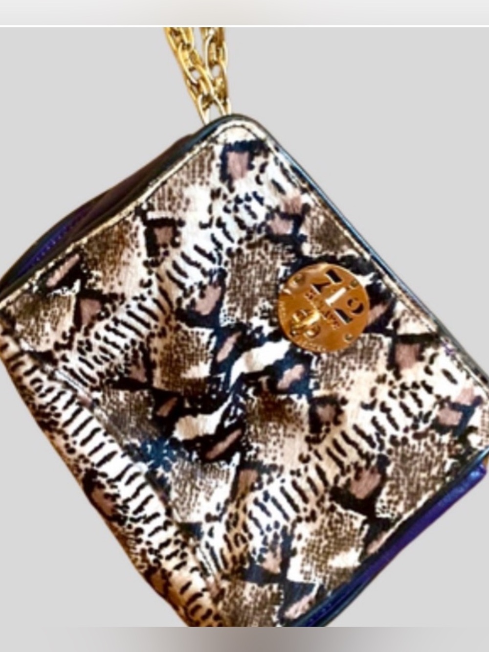 henri bendel Snake-Print Crossbody Wallet with Gold Logo